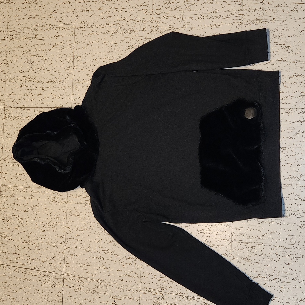 Rocawear Black Faux Fur Pullover Hoodie Sweater Vintage Y2K